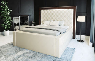 Wasserbett Varese mit Steppung und LED-Kopfteil Beige