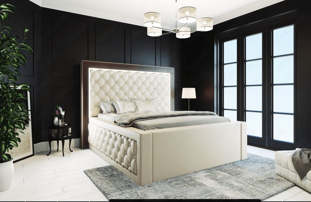 Wasserbett Varese mit Steppung und LED-Kopfteil Beige