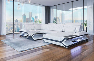 Sofa Wohnlandschaft Napoli U-Form Kunstleder Weiß-Schwarz mit USB-Anschluss