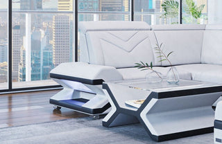 Sofa Wohnlandschaft Napoli U-Form Kunstleder Weiß-Schwarz mit USB-Anschluss