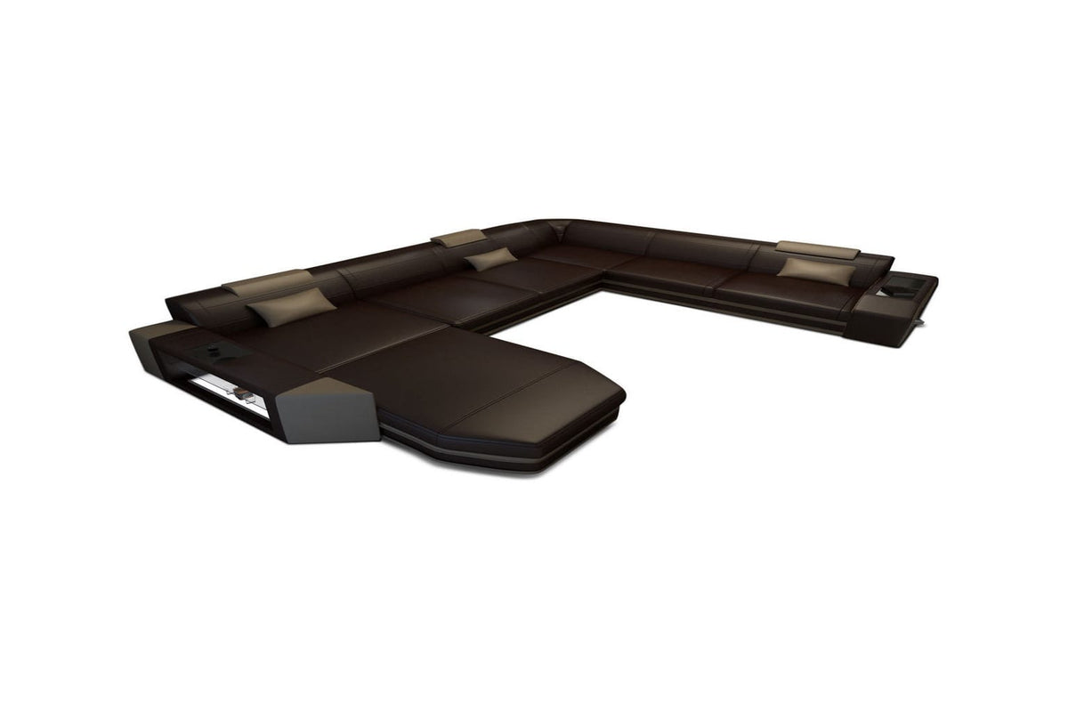 XXL Wohnlandschaft Mega Prato U-Form in Leder dunkelbraun-sandbeige