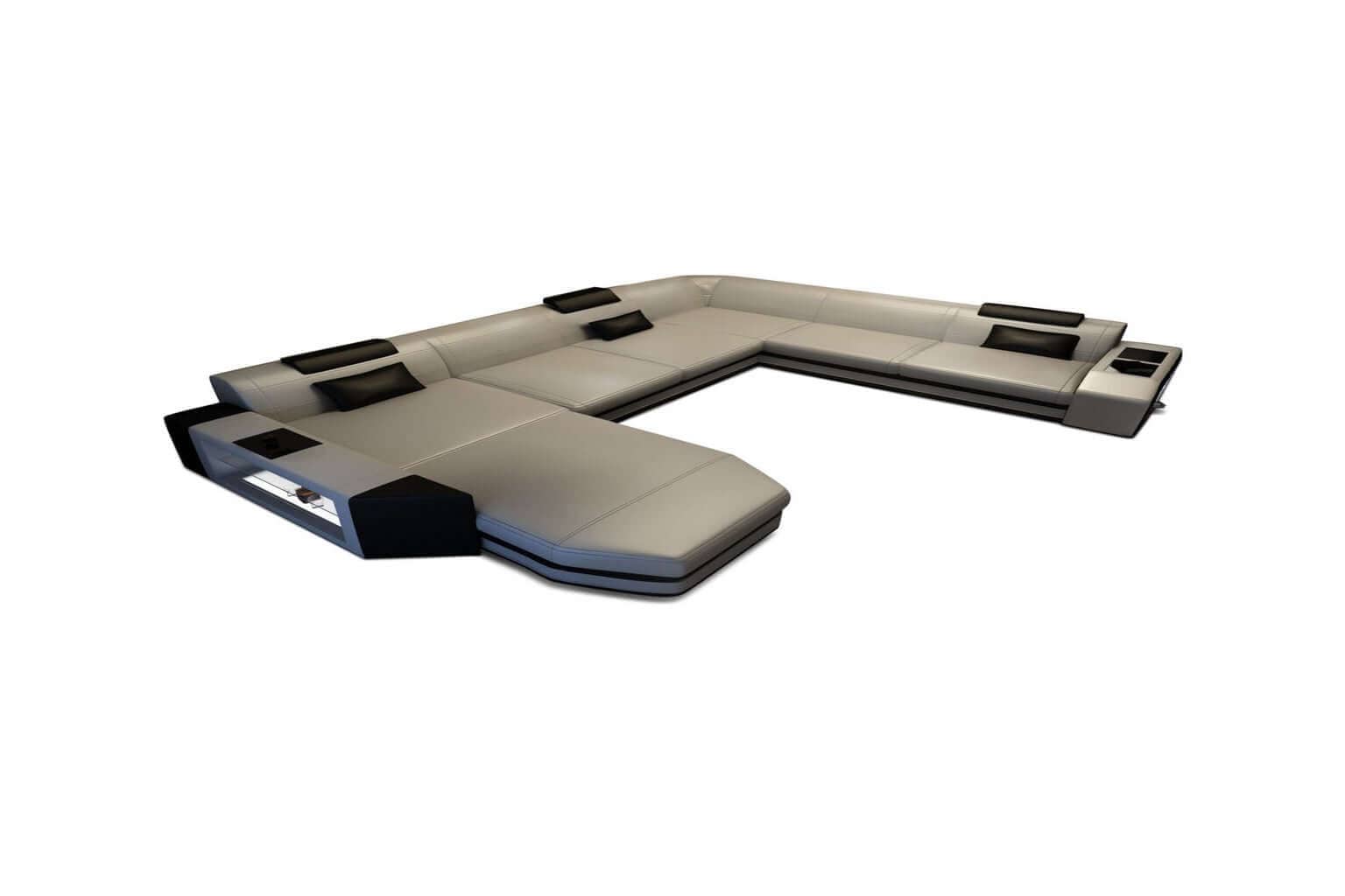 Mini XXL Wohnlandschaft Mega Prato U-Form in Leder Weiß-Schwarz