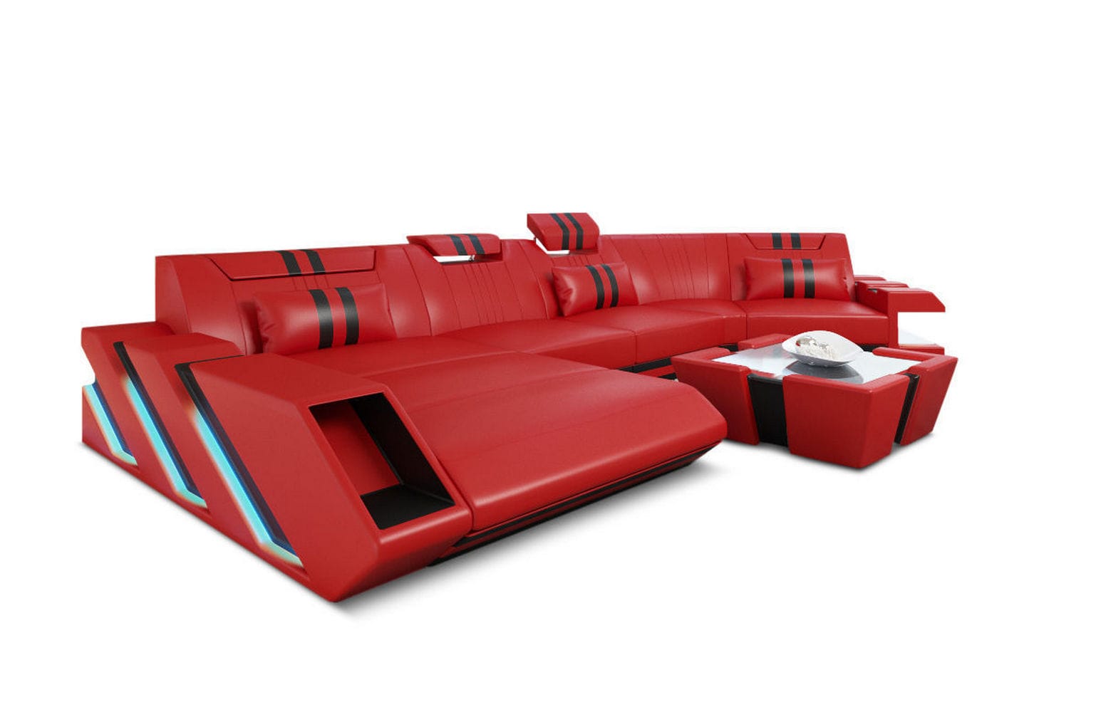 Wohnlandschaft Leder Apollonia C-Form – Komfort rot-schwarz