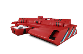 Wohnlandschaft Leder Apollonia C-Form – Komfort in Kunstleder und der Farbe Rot und Schwarz - Ausrichtung rechts