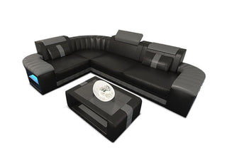 Designersofa Leder Bergamo – Eleganz pur in Schwarz und Grau aus Kunstleder mit Ecke Links für Wohnzimmer
