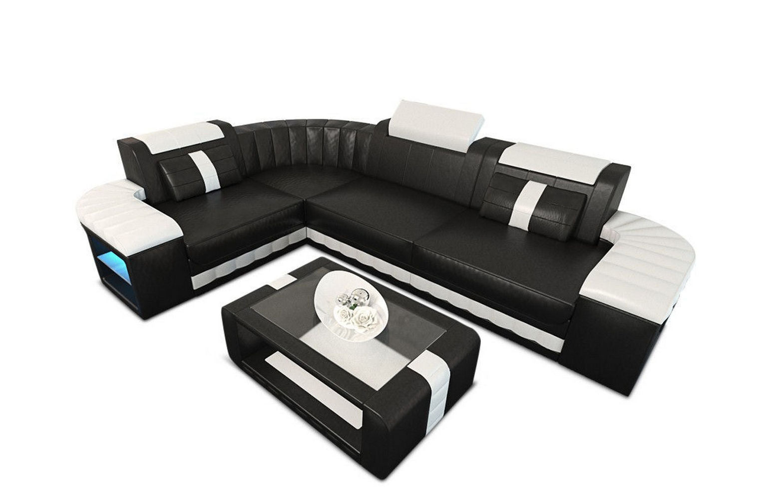 Designersofa Leder Bergamo – Eleganz pur schwarz-weiß