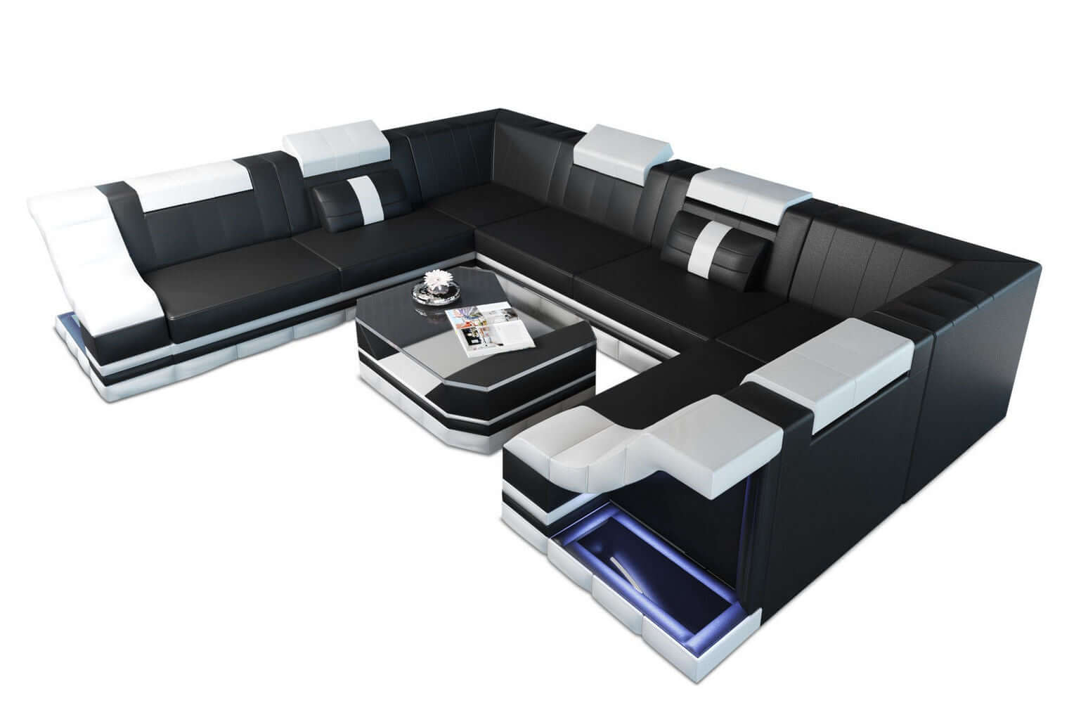 Mini Sofa Bianchi U-Form aus Leder Schwarz-Weiß