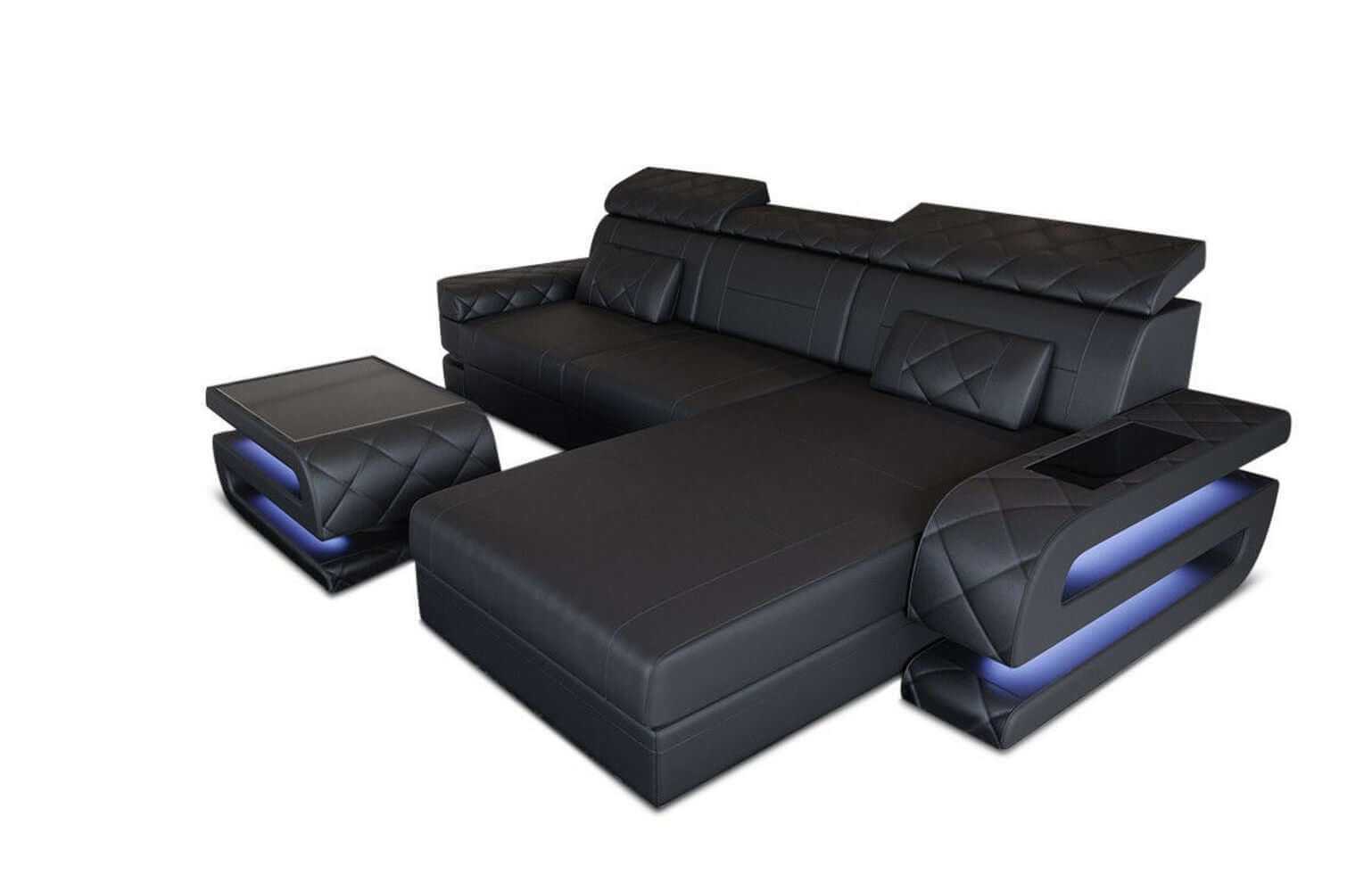 Mini Couch Bologna L-Form in Leder Schwarz