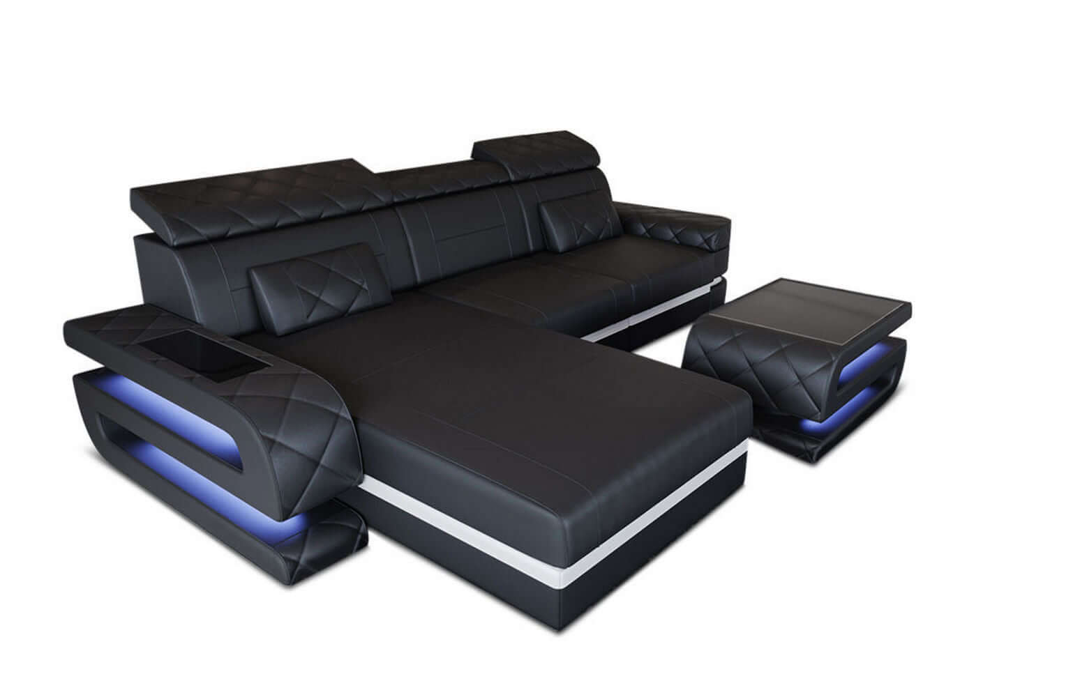 Mini Ecksofa Bologna Leder Schwarz-Weiß