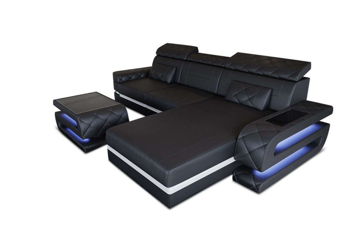 Mini Couch Bologna L-Form in Leder Schwarz-Weiß
