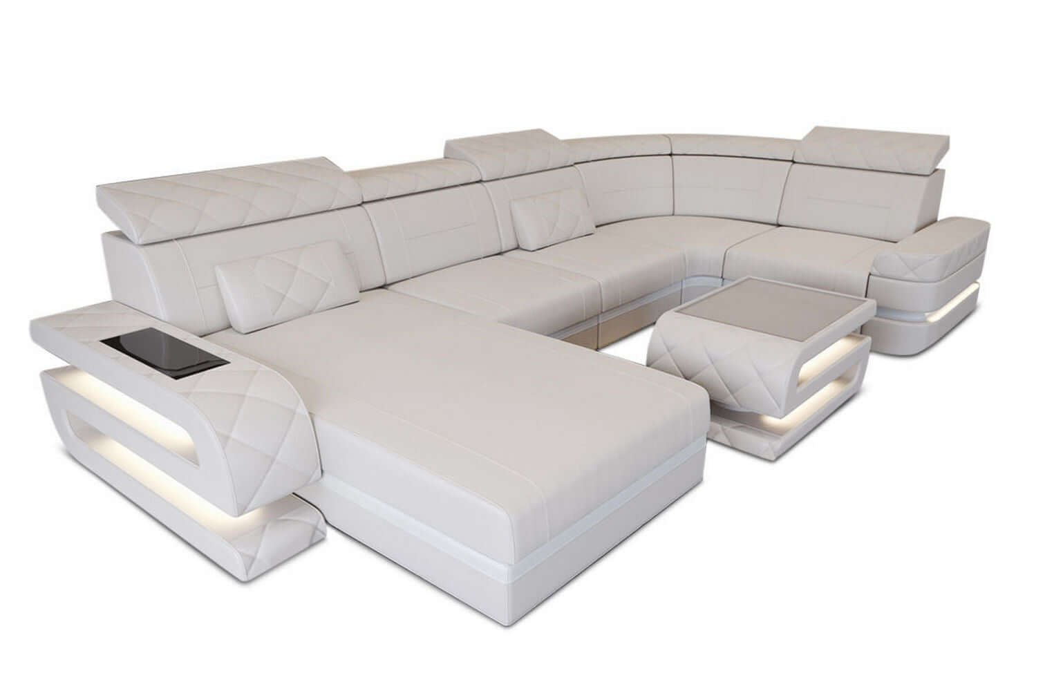 Mini Sofa Bologna U-Form in Leder Beige-Weiß