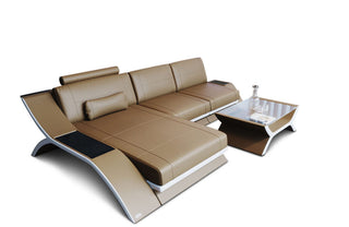 Ecksofa Calabria Leder – Komfort und Stil in Kunstleder und der Farbe Sandbeige und Weiß - Ausrichtung links