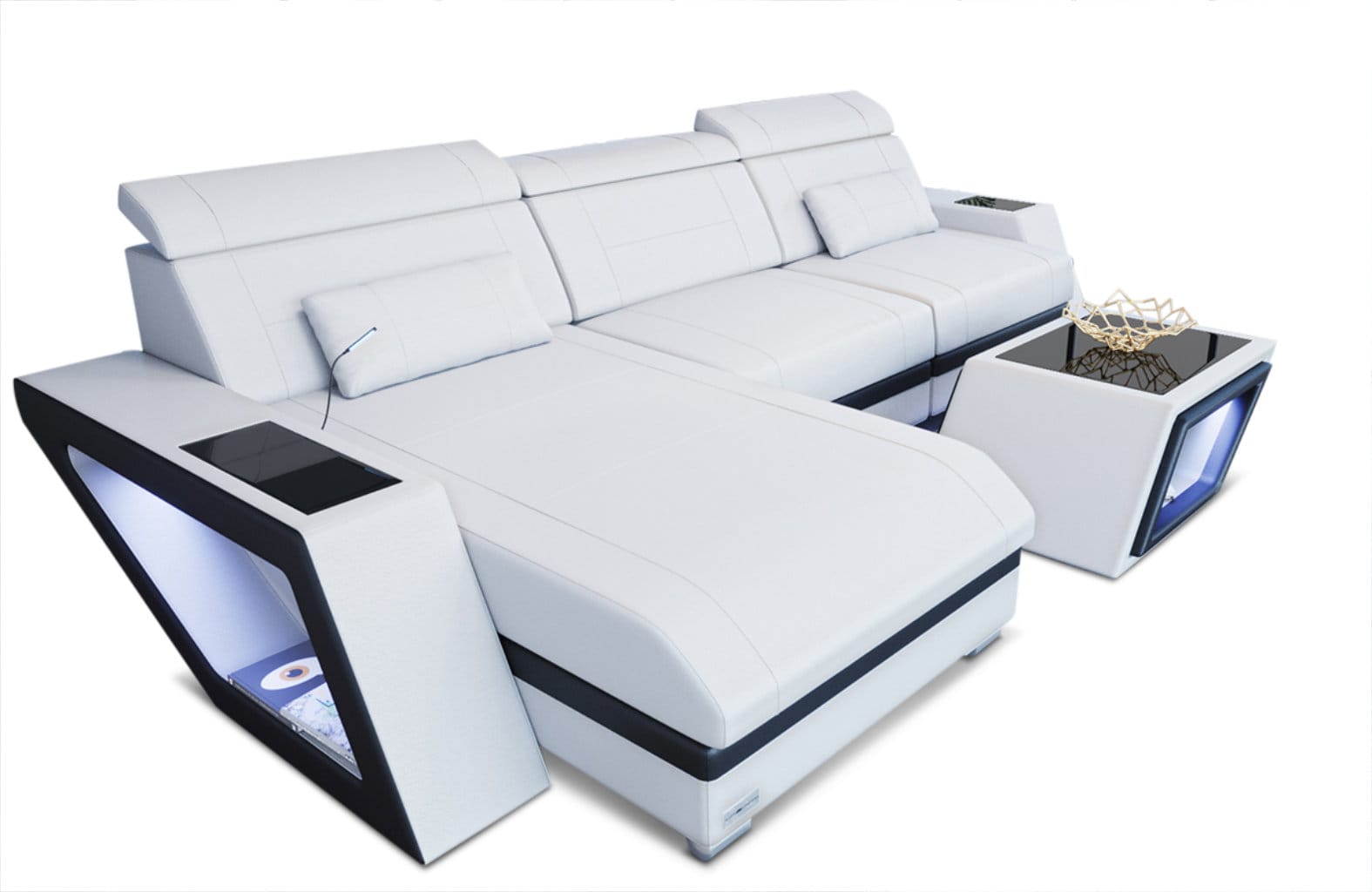 Ecksofa Catania – Eleganz in Leder weiß-schwarz