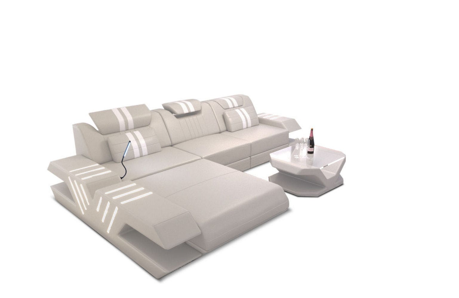 Ledersofa Modern Venedig L-Form – Stil & Komfort beige-weiß