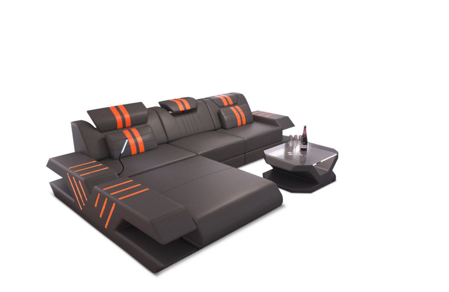 Ledersofa Modern Venedig L-Form – Stil & Komfort grau-orange