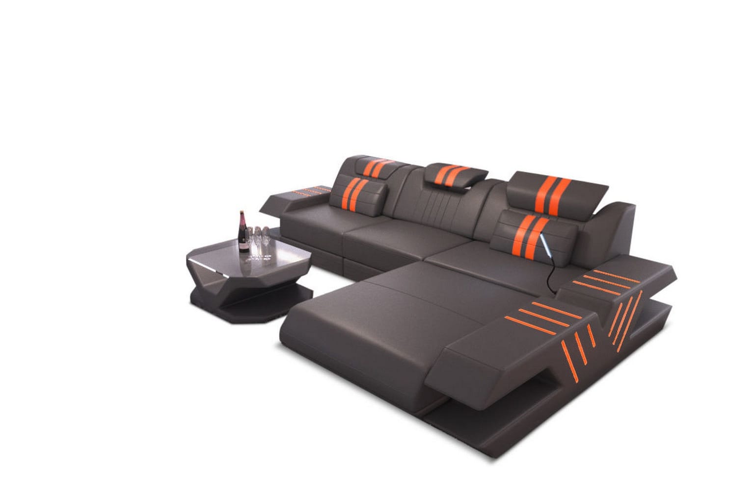 Ledersofa Modern Venedig L-Form – Stil & Komfort grau-orange