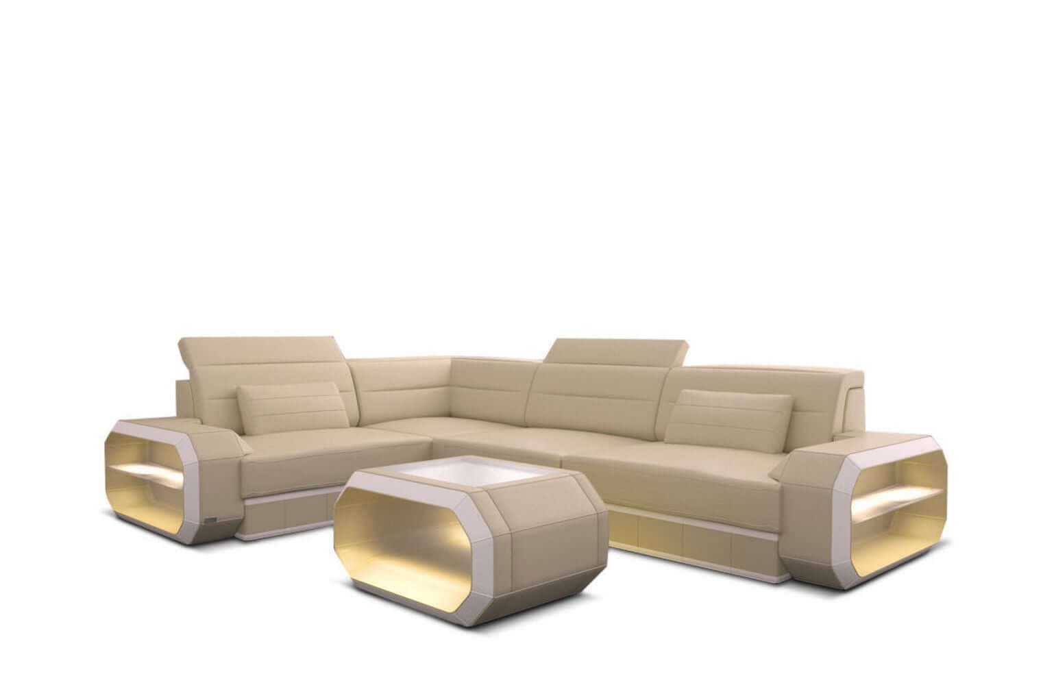 Mini Couch Verona L-Form in Leder Beige-Weiß