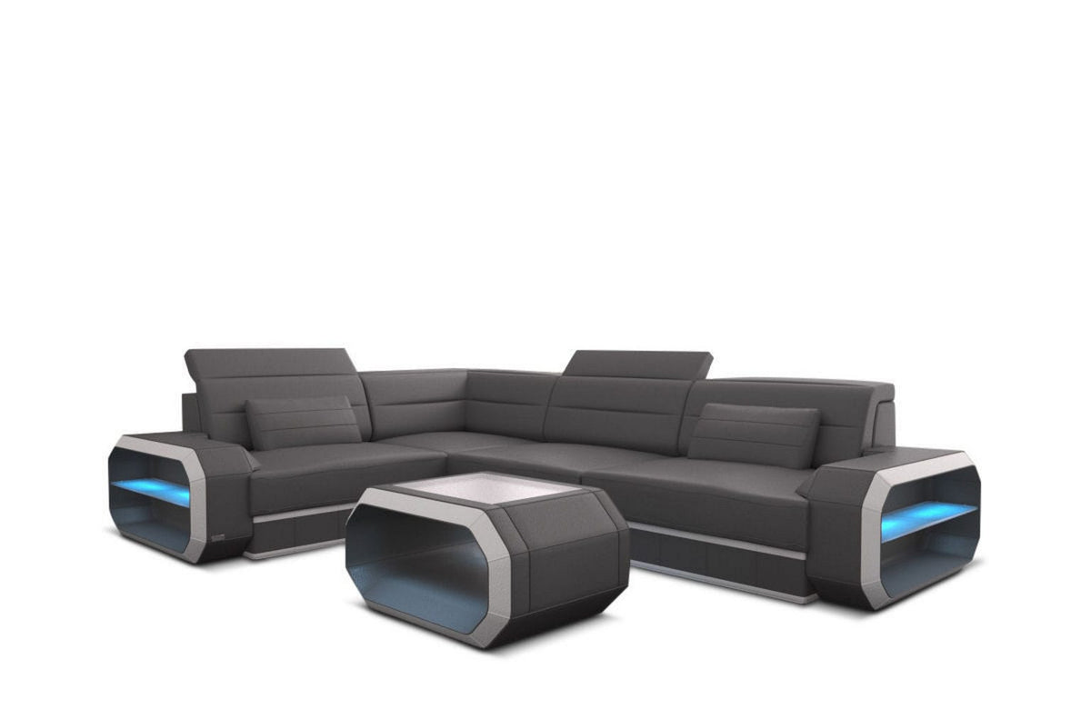 Couch Verona L-Form in Leder grau-weiß