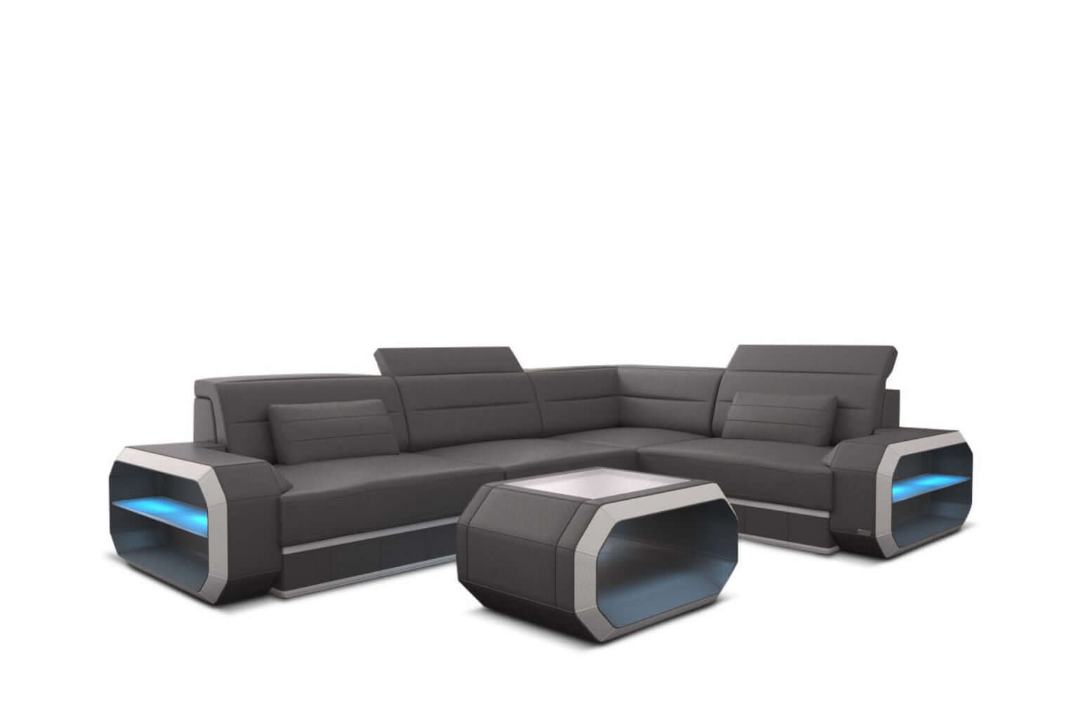 Mini Couch Verona L-Form in Leder Grau-Weiß