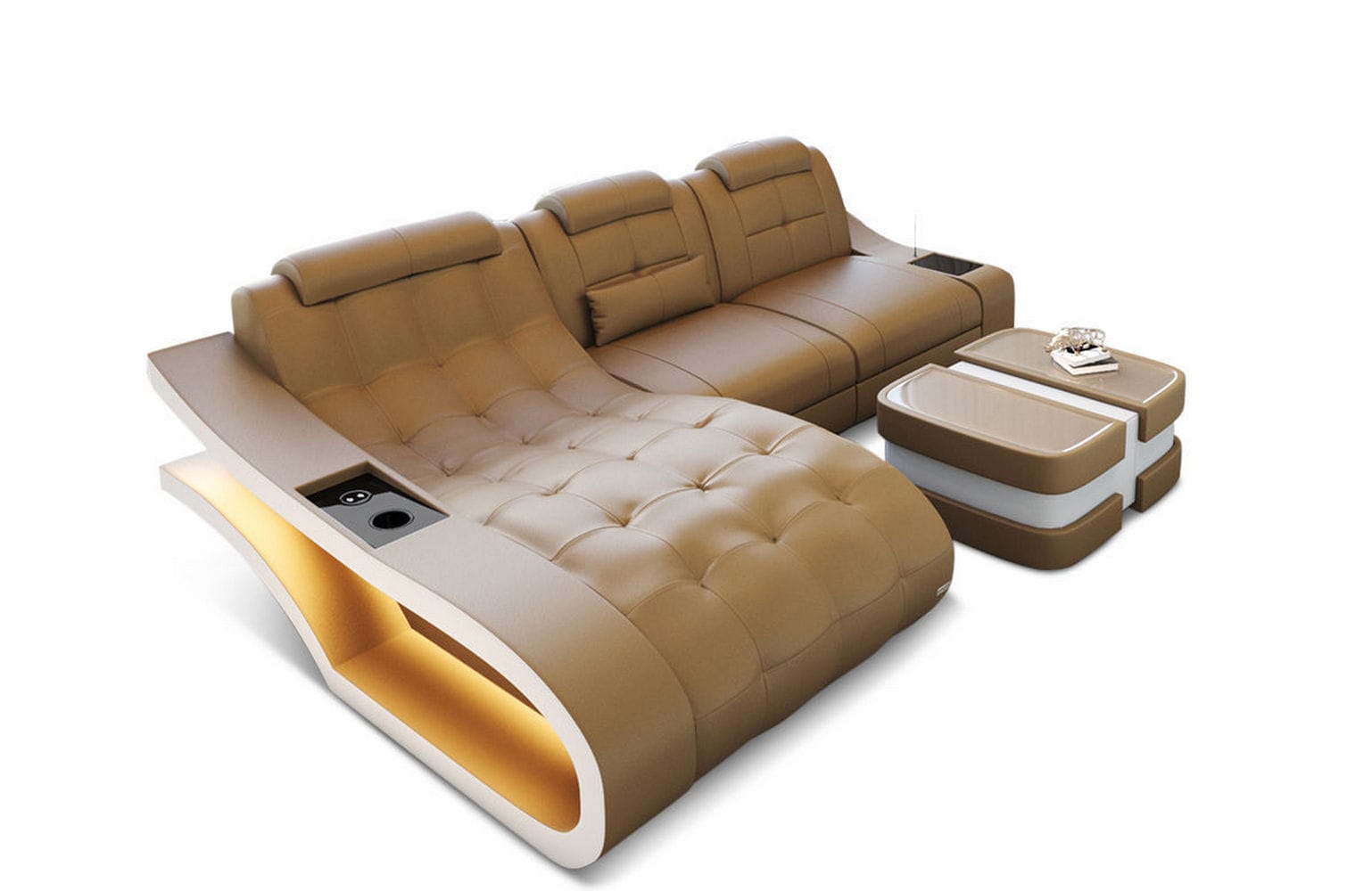 Ecksofa Elegante – Leder & Komfort sandbeige-weiß