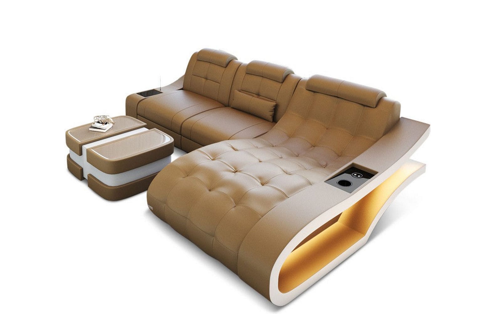 Ecksofa Elegante – Leder & Komfort sandbeige-weiß