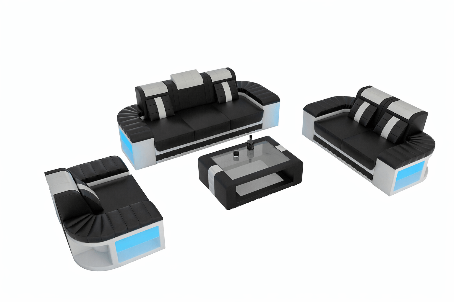 Design Sofagarnitur Bellagio 3er, 2er, 1er Set Schwarz-Weiß