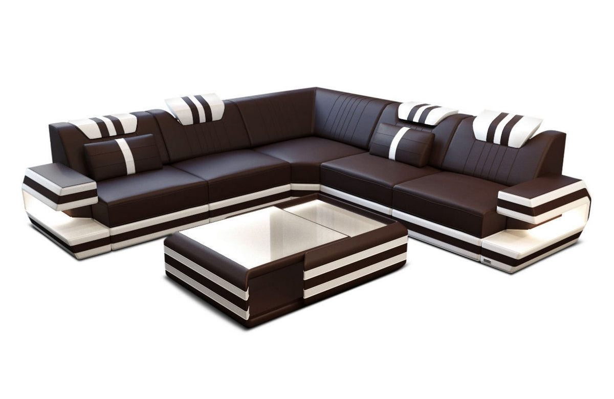 Ecksofa Ragusa Edles L-Form aus Leder dunkelbraun-weiß