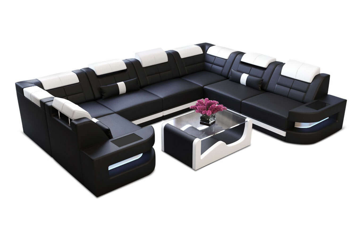 Mini Wohnlandschaft Como U Form schwarz-weiß