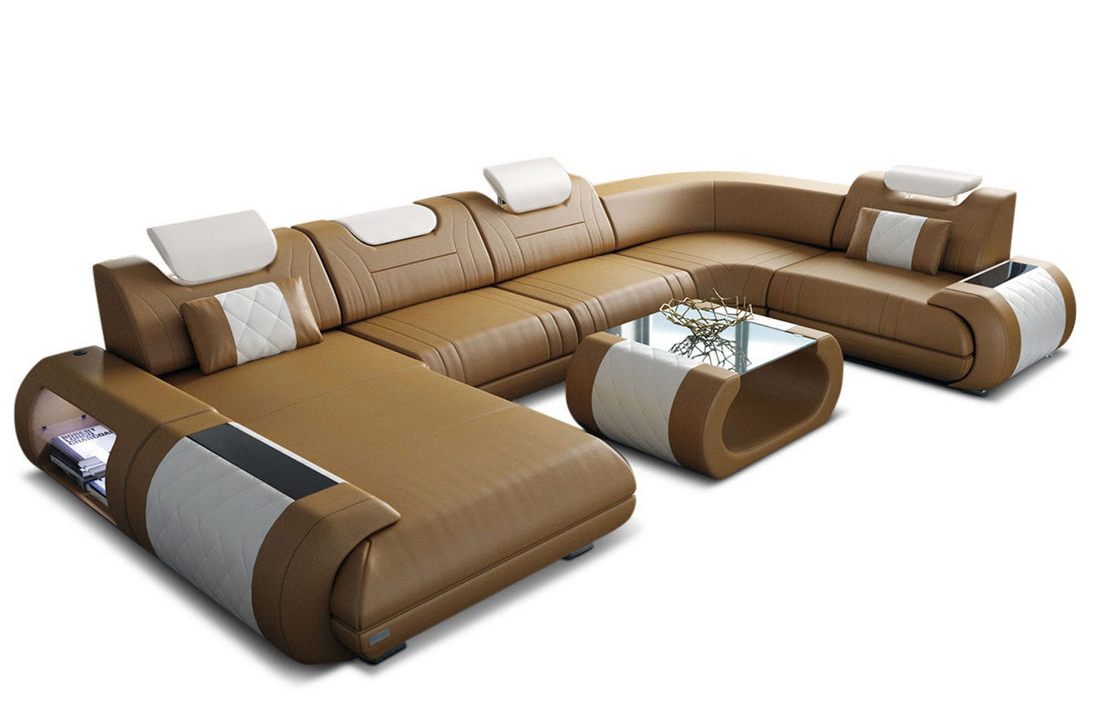 Leder Wohnlandschaft Rimini – Modern und Komfortabel sandbeige-weiß