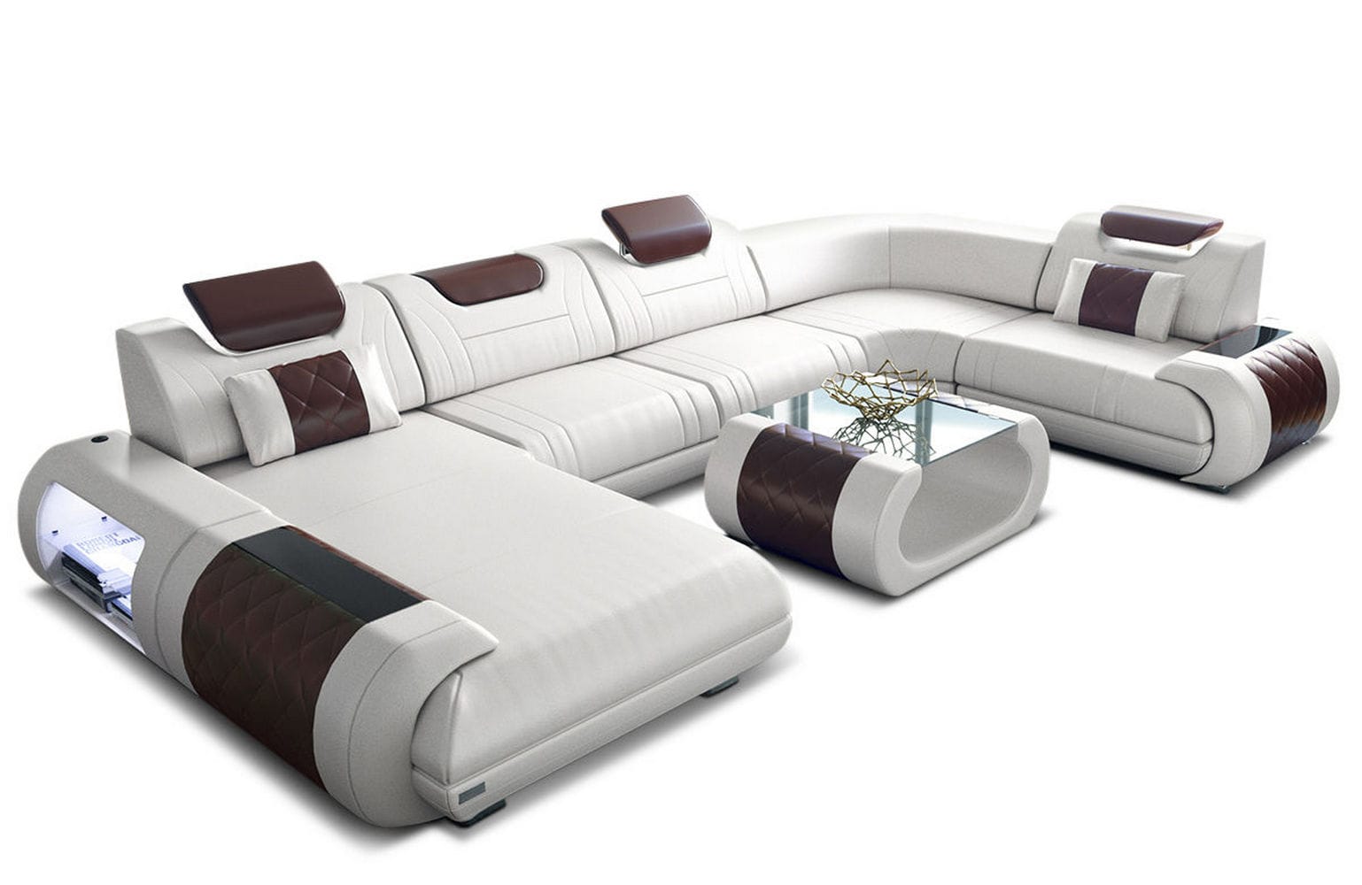 Leder Wohnlandschaft Rimini – Modern und Komfortabel weiß-dunkelbraun