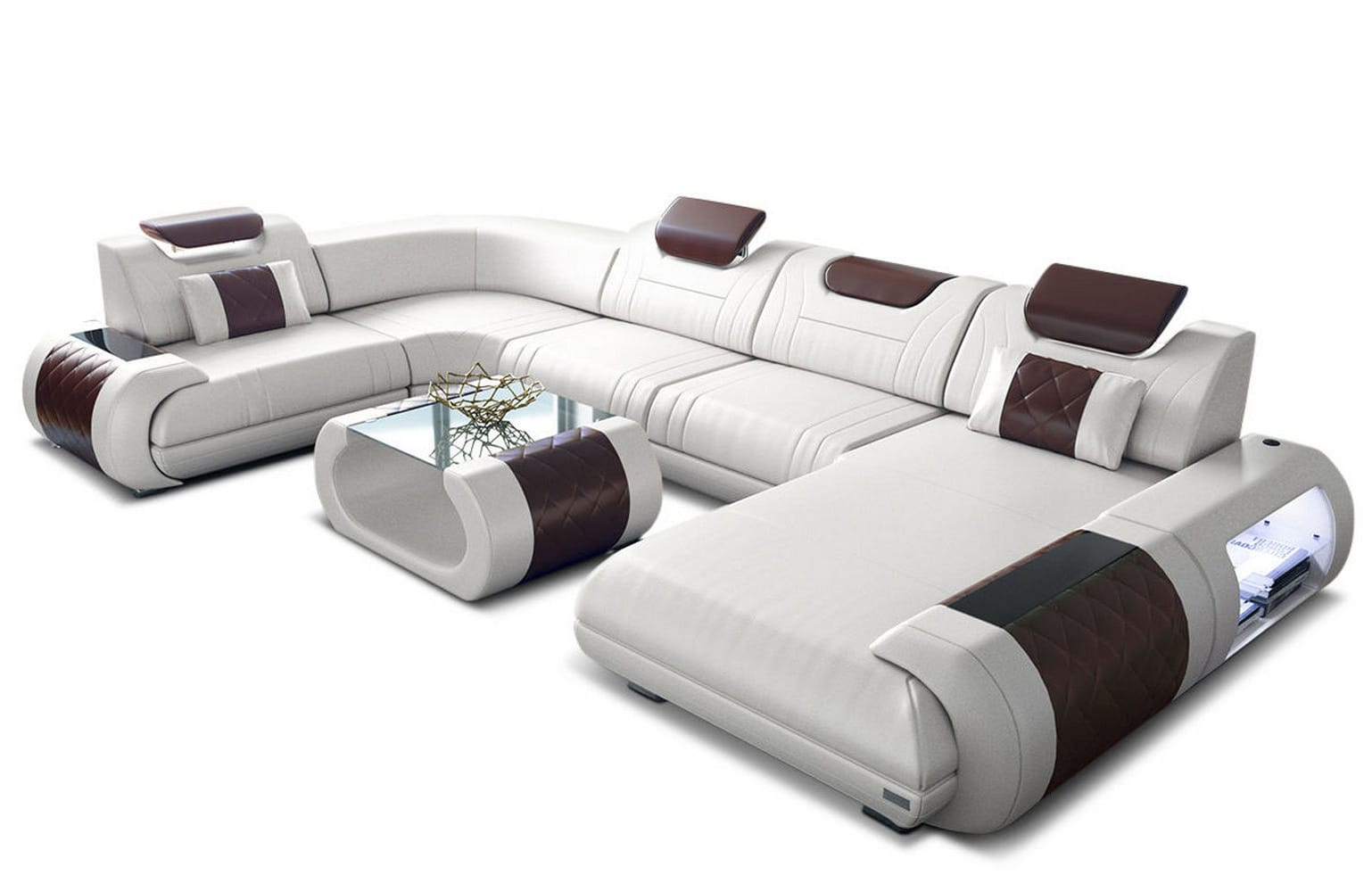 Leder Wohnlandschaft Rimini – Modern und Komfortabel weiß-dunkelbraun