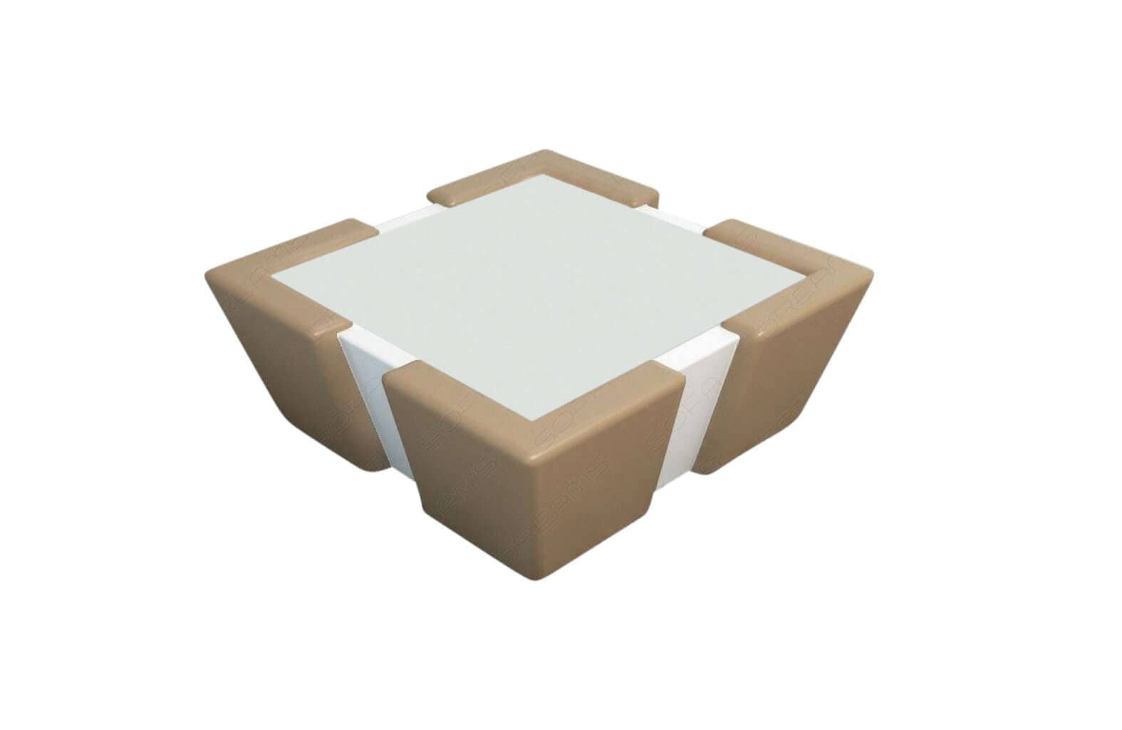 Leder Couchtisch Apollonia – Mit LED Beleuchtung Sandbeige-Weiß