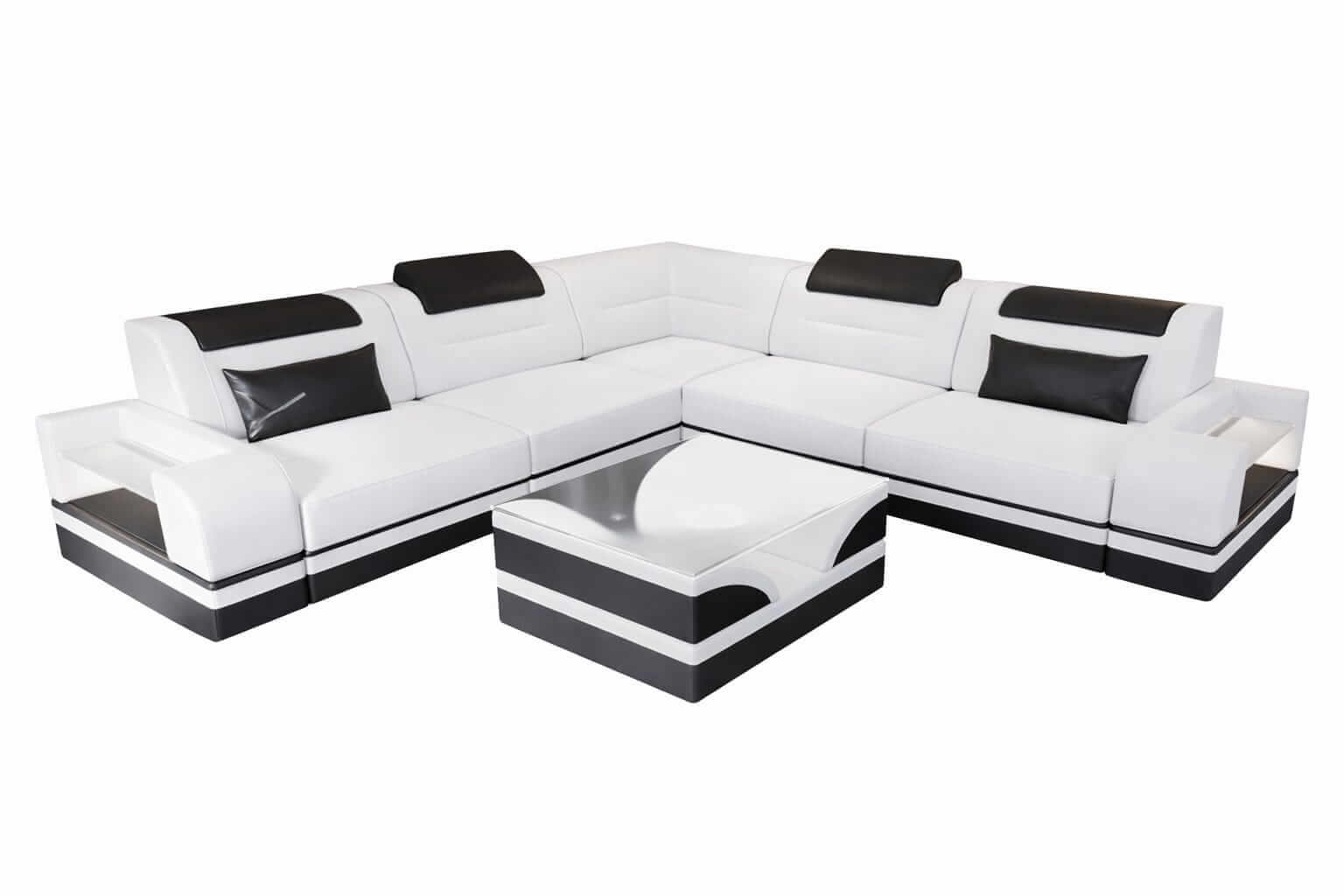 Mini Ecksofa Trivento – Leder Sofa für dein Zuhause Weiß-Schwarz