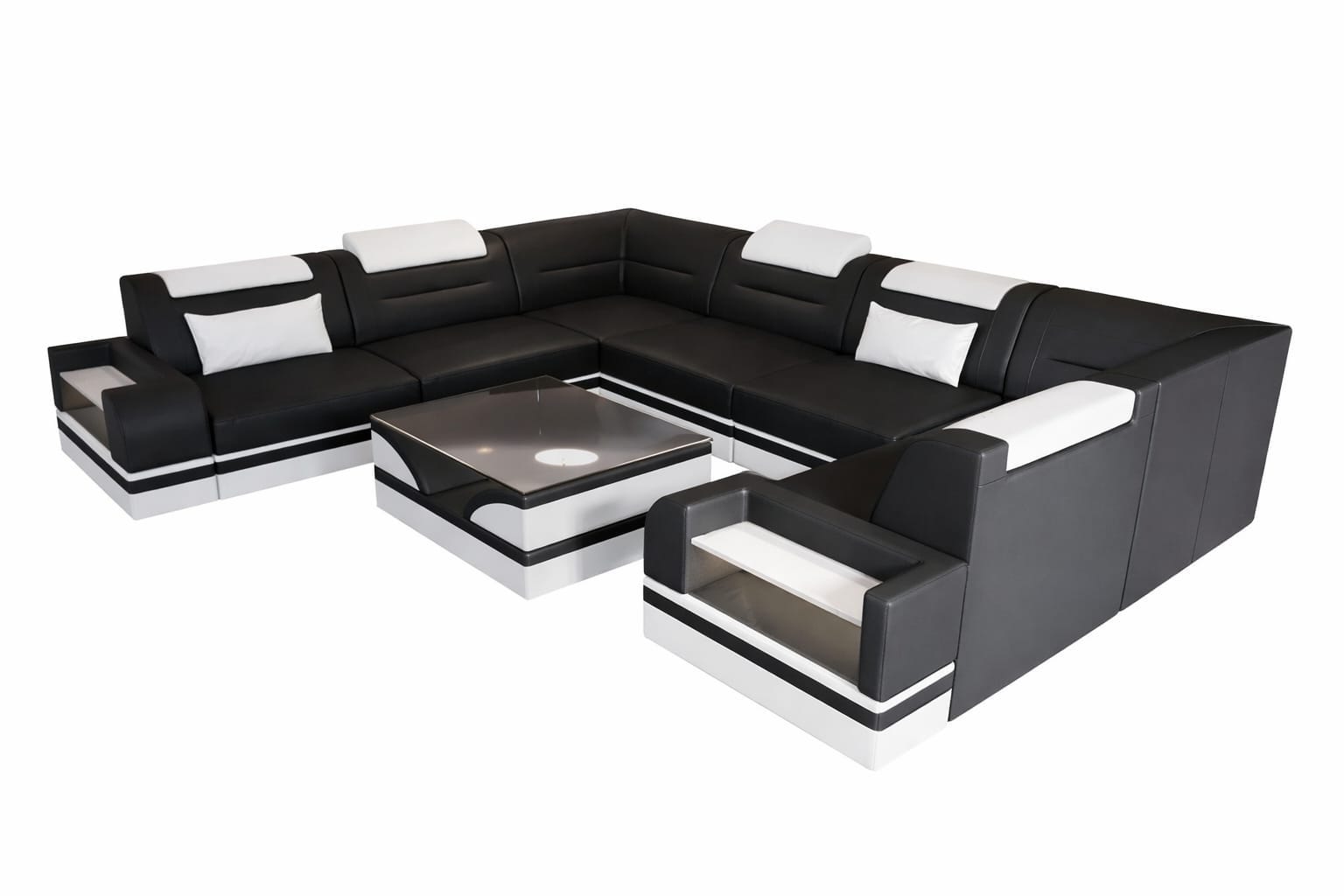 Leder Couch Trivento U-Form schwarz-weiß