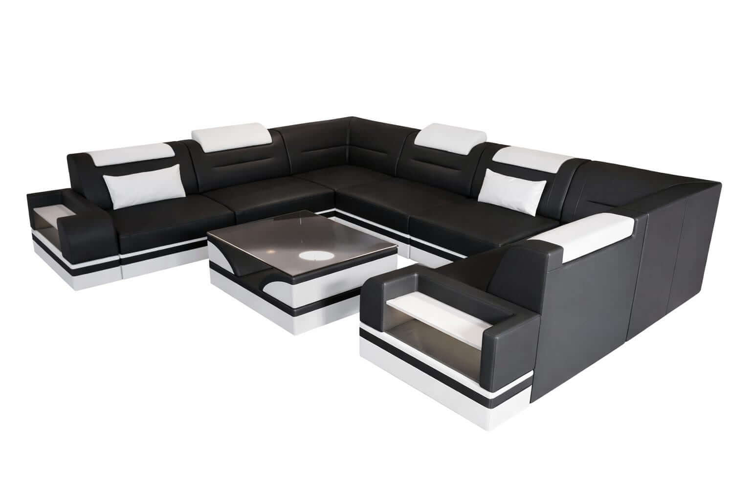 Mini Leder Wohnlandschaft Trivento – Modern und Elegant Schwarz-Weiß