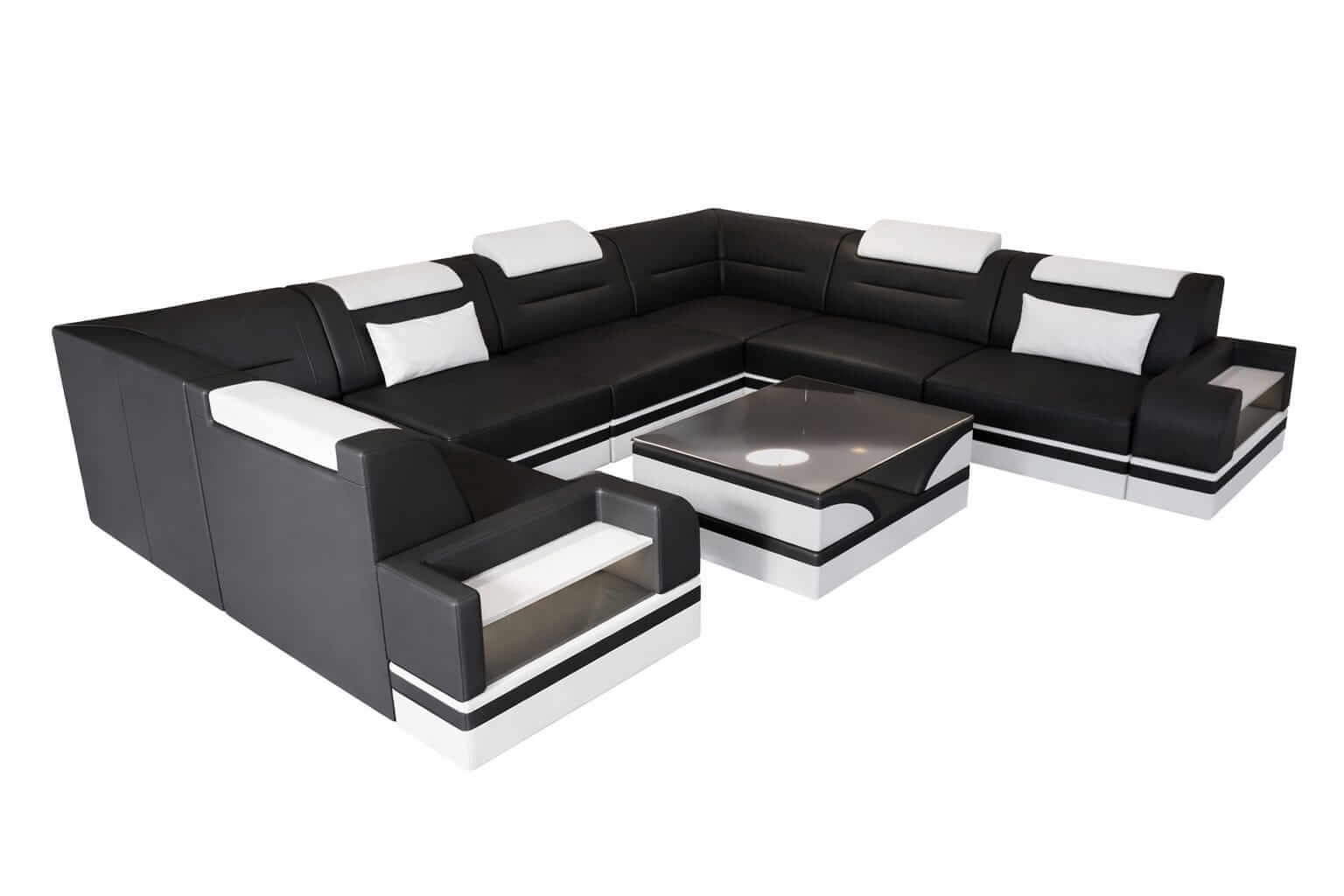 Mini Leder Wohnlandschaft Trivento – Modern und Elegant Schwarz-Weiß