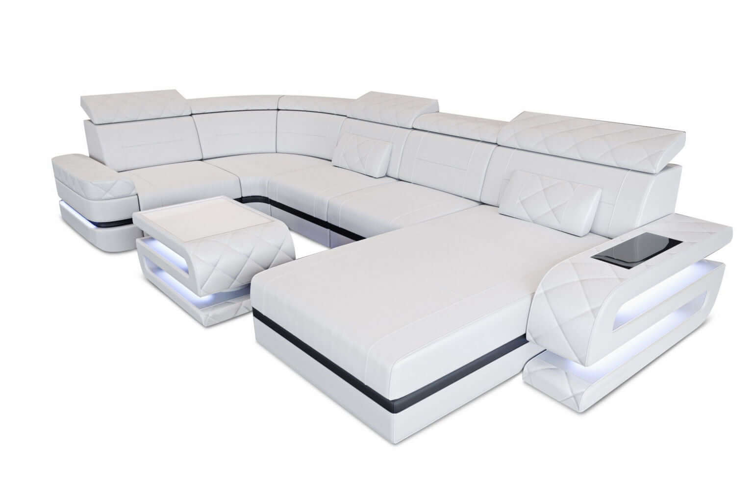 Mini Sofa Bologna U-Form in Leder weiß-schwarz