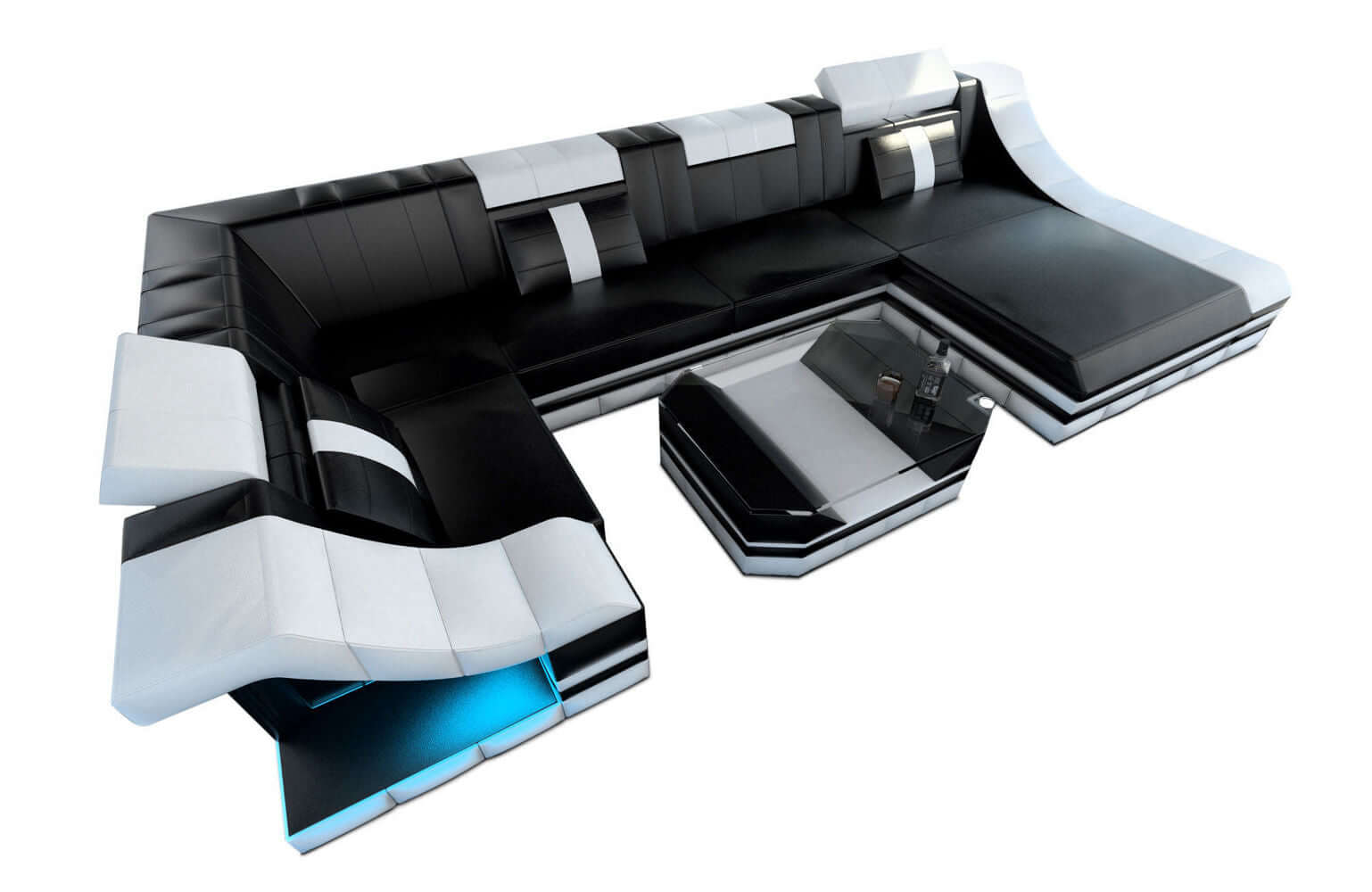 Mini Wohnlandschaft Turino U-Form schwarz-weiß