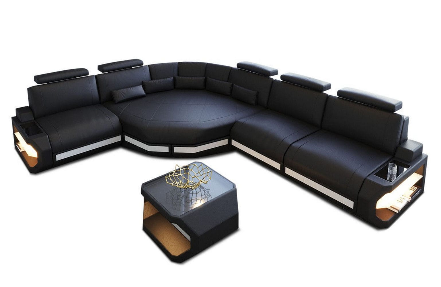 Ecksofa Asti – Leder für höchsten Komfort schwarz-weiß