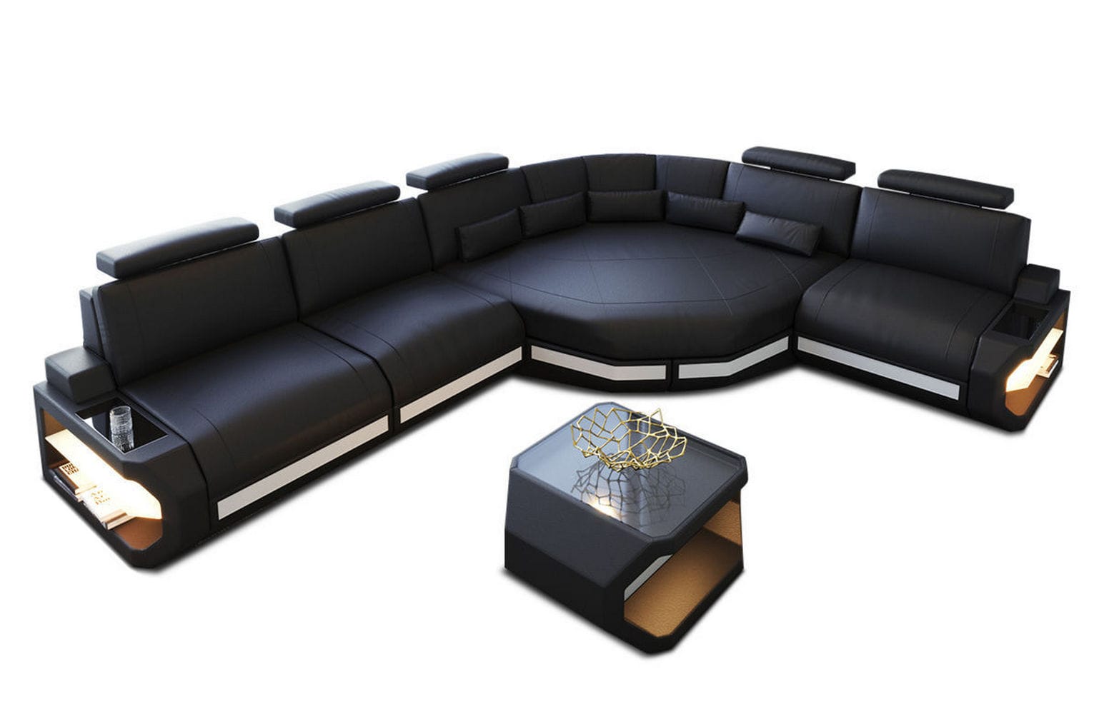 Ecksofa Asti – Leder für höchsten Komfort schwarz-weiß