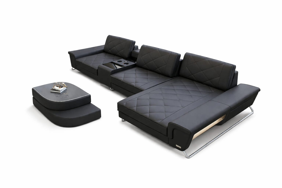 Ecksofa Bari Eleganz L-Form in Leder grau-schwarz