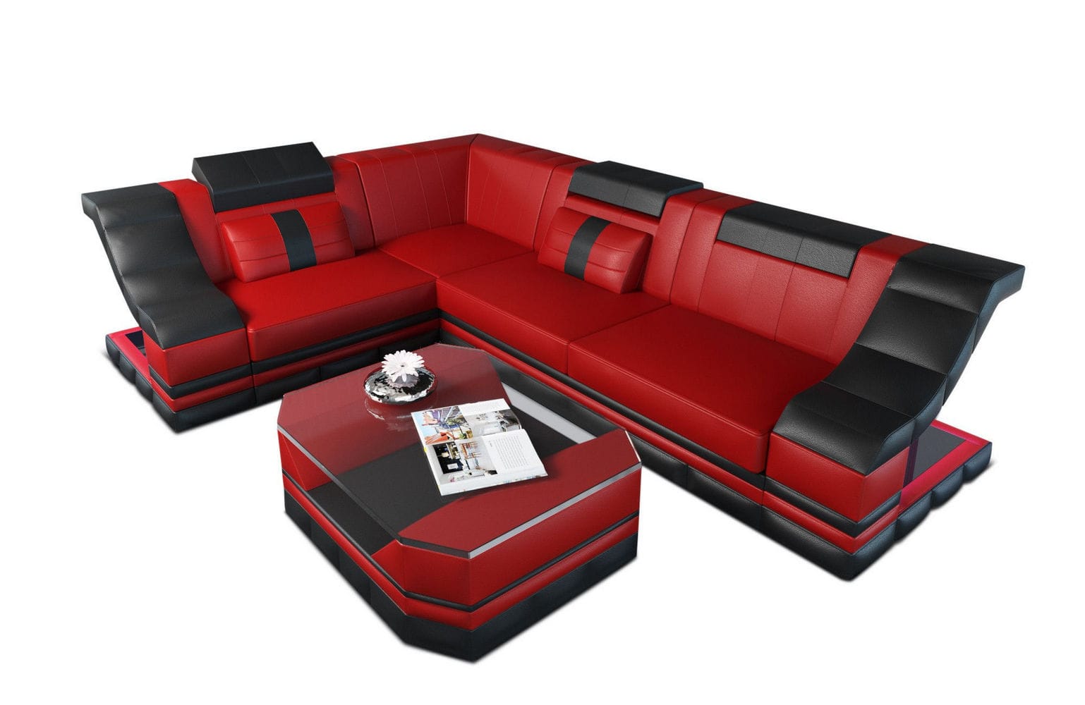 Ecksofa Bianchi – Leder & Komfort rot-schwarz