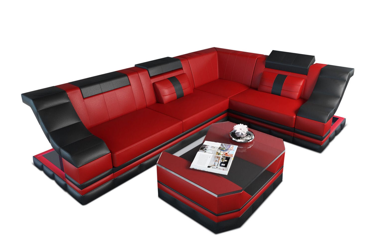 Ecksofa Bianchi – Leder & Komfort rot-schwarz