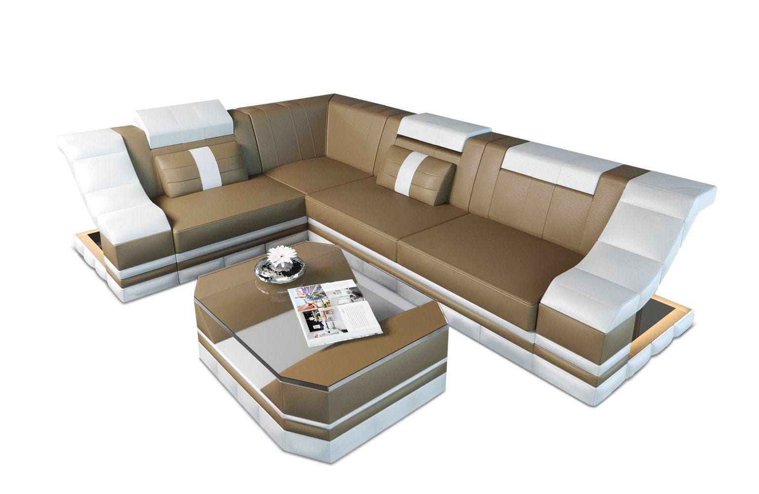 Ecksofa Bianchi – Leder & Komfort sandbeige-weiß