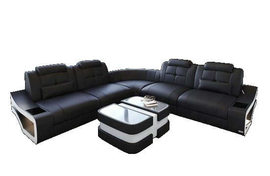 Mini Ecksofa Elena L Form Leder schwarz-weiss