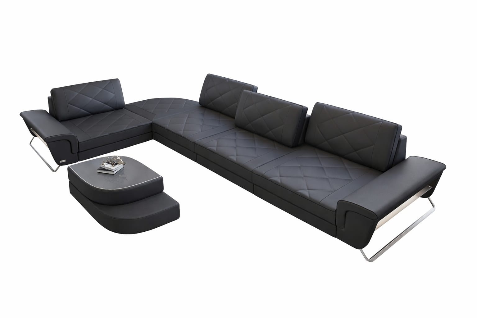 Ecksofa Rotello – Leder grau-schwarz
