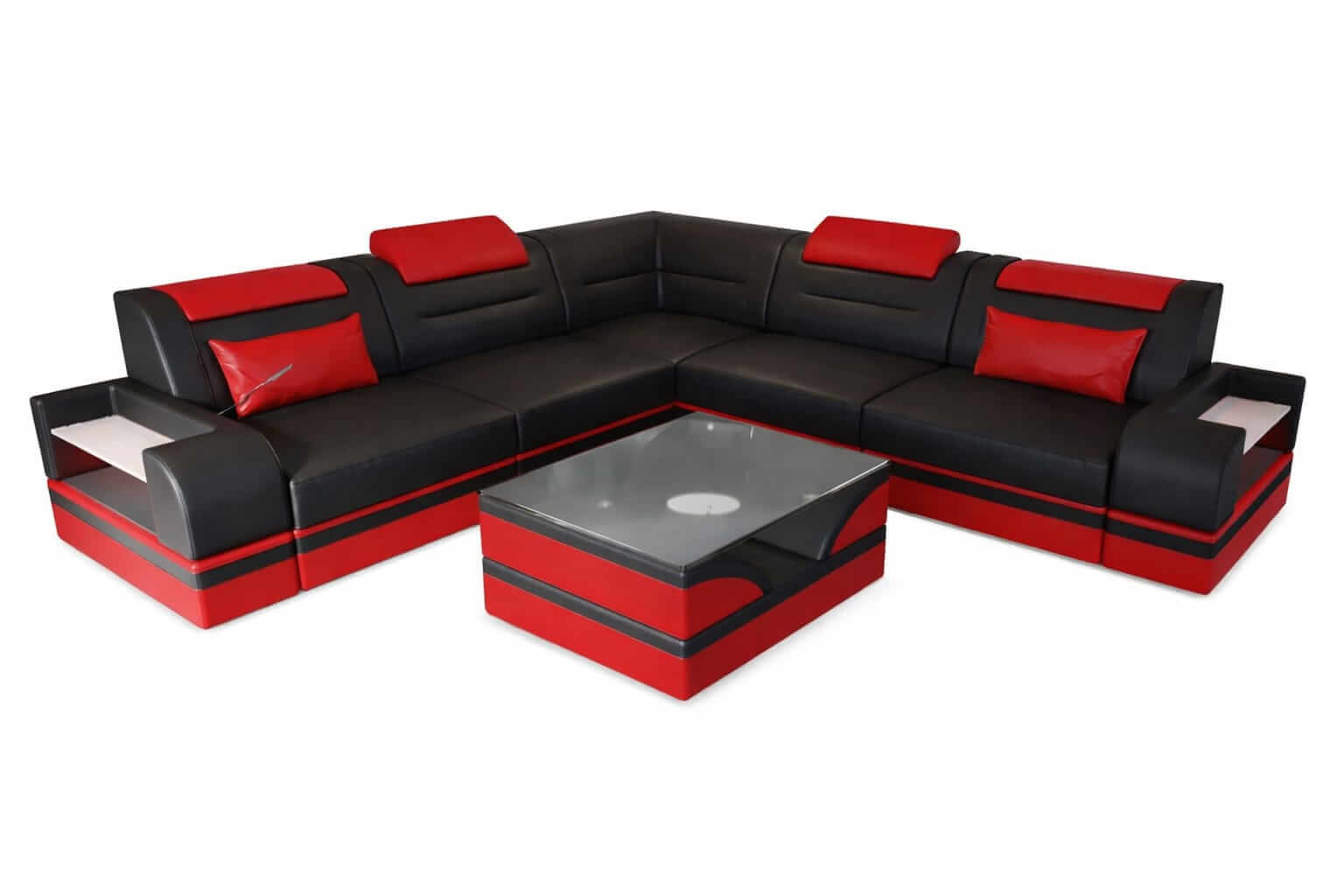 Mini Ecksofa Trivento – Leder Sofa für dein Zuhause Schwarz-Rot