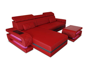 Ecksofa Bologna aus Leder – Luxus & Komfort in Kunstleder und der Farbe Rot und Schwarz - Ausrichtung links