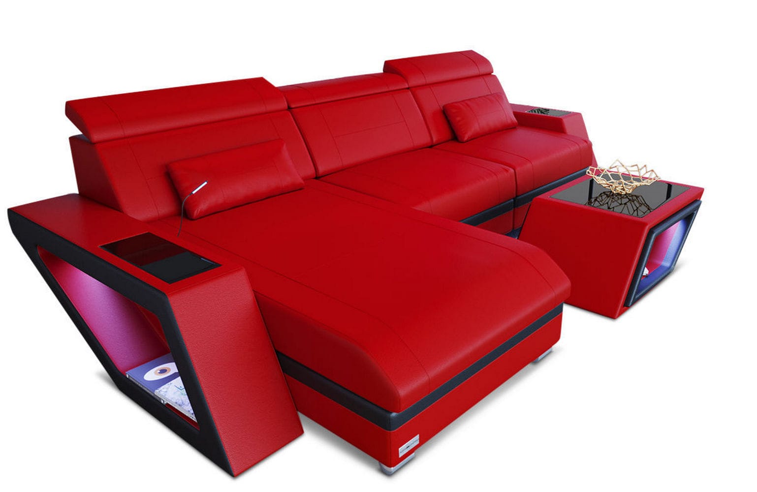 Ecksofa Catania – Eleganz in Leder rot-schwarz