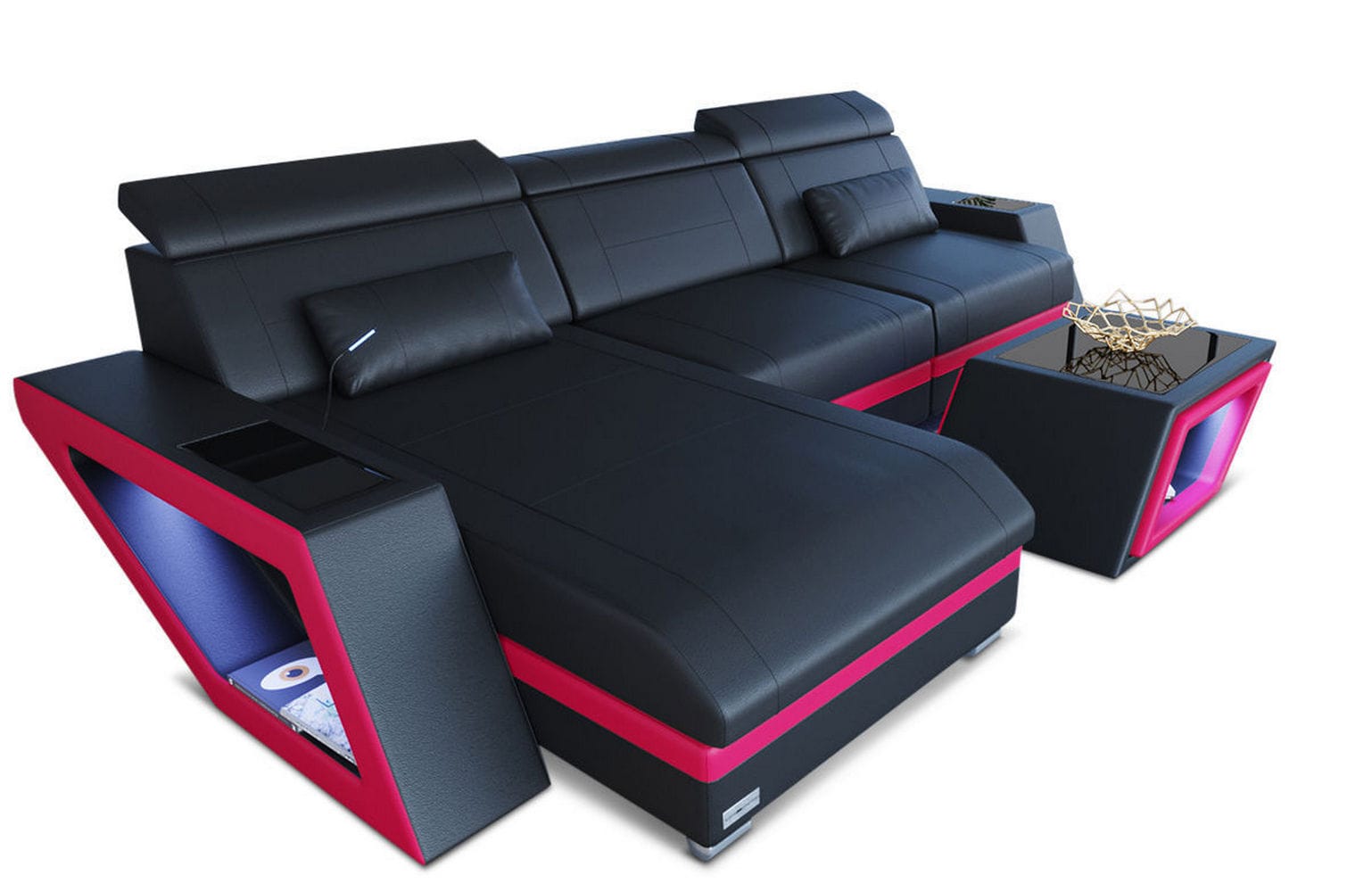 Ecksofa Catania – Eleganz in Leder schwarz-pink